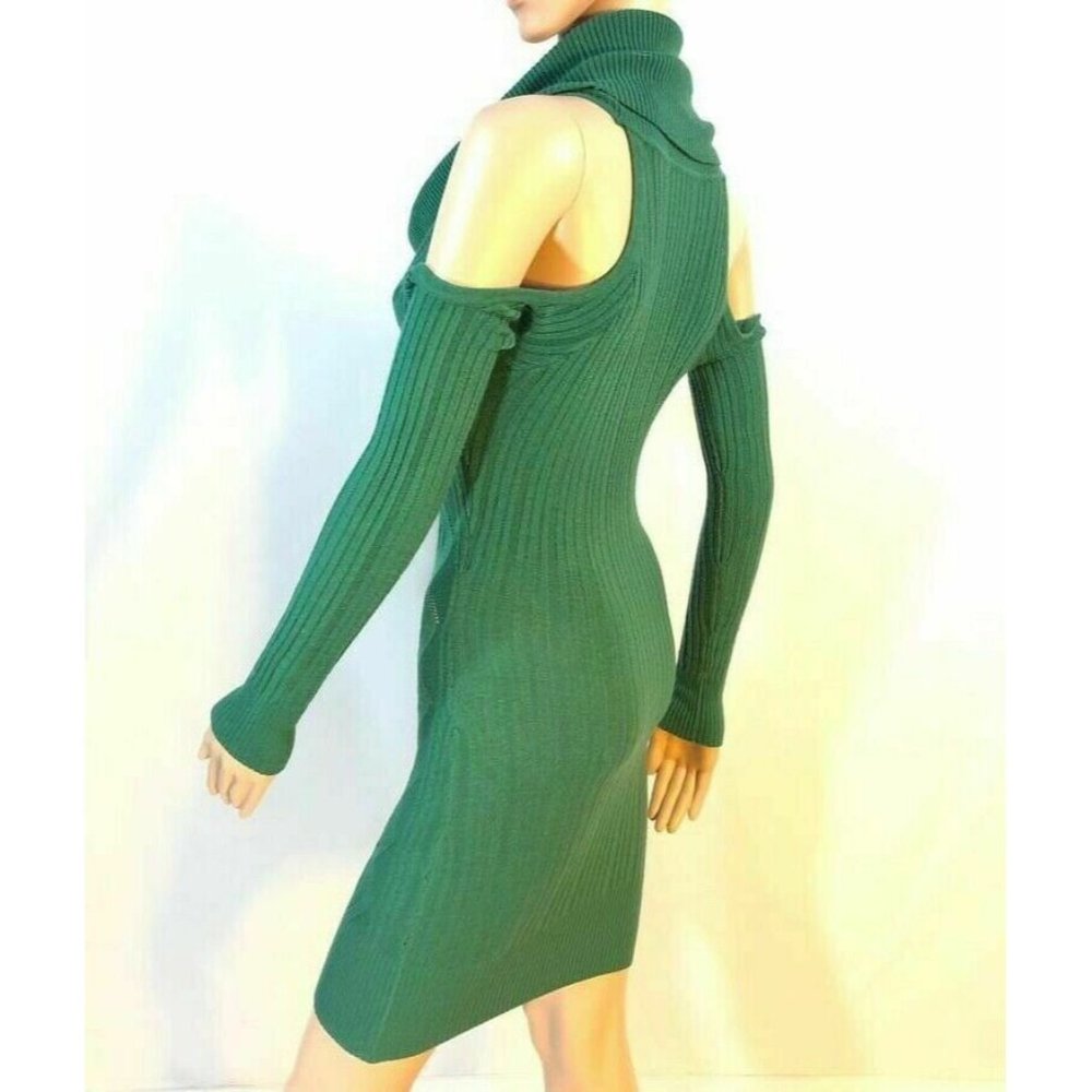 Arden B Womens Sweater Green Dress Cable Knit Cold Shoulder Cowl Neck Size XS - Picture 8 of 8